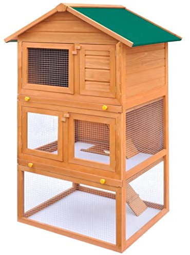Kaninchenstall/Kleintierhaus/Hasenstall für Kleineren Haustieren, Witterungsbeständig, 3 Ebenen, 80 x 71 x 160 cm, Holz, Einfacher Zusammenbau