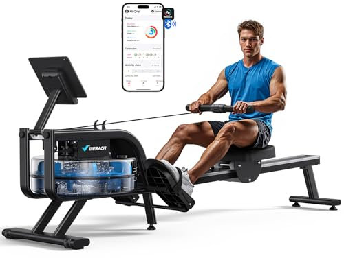 MERACH Wasserrudergerät für Zuhause, Rudergerät mit 15L Wasserwiderstand, Bluetooth & APP-Konnektivität, iPad-Halterung, Ergonomischer Sitz, Platzsparende Vertikale Aufbewahrung