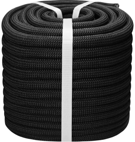 1/2 Inch Arborist Tree Pulling Rope - 100 Feet Tree Swing Rope for Rigging, Outdoor Use - High Strength Double Braided Polyester 48 Strands - Black