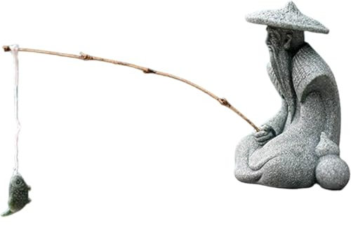 Japanisches Dekor sitzende Fischerfiguren aus Kunstharz im Vintage-Stil für Aquarium Bonsai Zen-Garten Fischtank