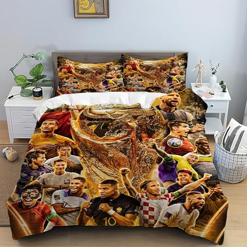 Generisch Fußball-Bettwäsche-Set, Bettbezug 135x200 cm, Kissenbezug 80x80 cm, Polyester, 2-teilig