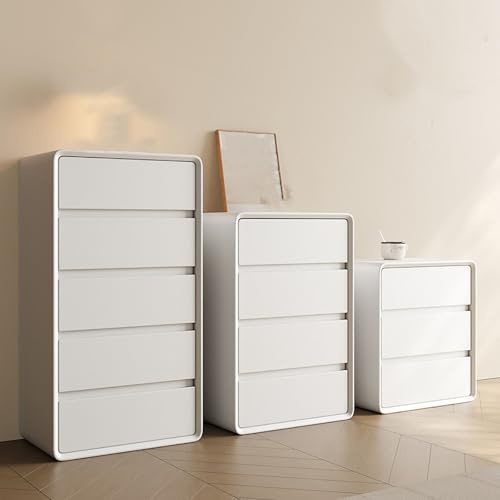 ROMOZ Table Chevet Rangement Petite Chambre 3/4/5 tiroirs Meuble Rangement pour Chaussettes sous-vêtements Rangement Alimentaire Polyvalent White,Four