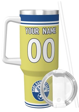 Generisch Fenerbahce Torwart Thermobecher mit Namen & Nummer,Fenerbahce Edelstahl Trinkflasche 1.2L(40 OZ) mit Strohhalm und Henkel - Thermosflasche BPA Frei - Geschenke Für Fußballfans