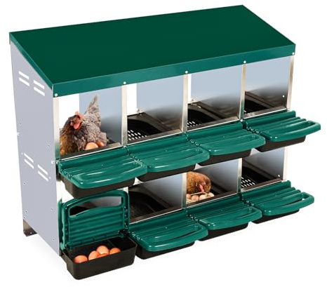 Legenest 8 Abteile, Hühnernest Abrollnest aus Metall mit Schützenden Auffangdeckeln, Hühner-Nistkasten ideal für Hühner, Enten, Hähnchen & anderes Geflügel, 107.5 x 52 x 79cm, Grün