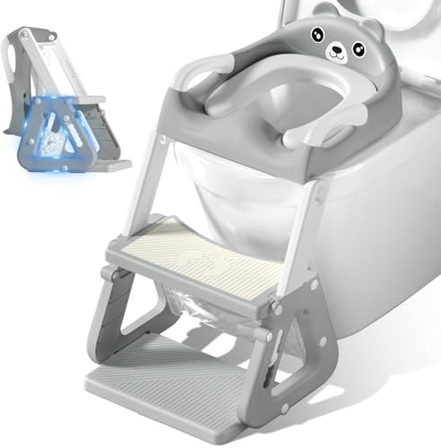 Vautvis Adaptador Wc Niños Con Escalera, Reductor Wc Niños 2 3 4 5 Años | Adaptador Baño Con Escalera, Pu Cojín Antideslizante Y Antisalpicaduras, Plegable Y Altura Ajustable