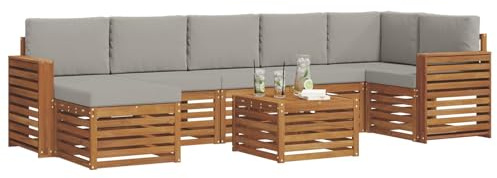 vidaXL Sofagarnituren 8 pcs Natürlich und Hellgrau Massivholz Akazie, Garten, modernes Sofa-Set für draußen, gemütliche Terrasse, langlebige Lounge und Entspannung