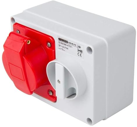 Gewiss GW66019 Horizontal Interlocked Socket Outlet, IP44, 6 Reference, 3P+E Pole, 380V-415V, 32 A, 50 Hz/60 Hz, Red