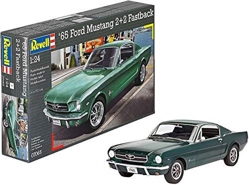 Revell RG7065 Modellbausatz Auto 1:24 - 1965 Ford Mustang 2+2 Fastback im Maßstab 1:24, Level 4, originalgetreue Nachbildung mit vielen Details, 7065, Schwarz, Unlackiert