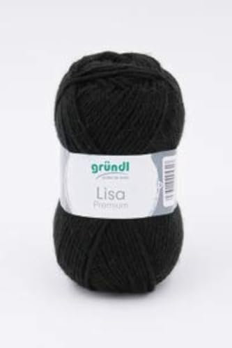 Gründl 5er Packung Wolle LISA Premium uni, 50gr, 100% Polyacryl,Bastelgarn,Strickgarn,Handarbeitswolle (26 schwarz)