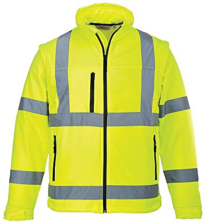 Portwest S428 Hi-Vis 2-in-1 Softshell (3L) Long Sleeve Waterproof | Yellow, 3X Large, EN ISO 20471, RIS 3279-TOM, UPF 40+, Tailored Fit, Detachable Sleeves, Bonded with Shell, Radio Loop, Rail