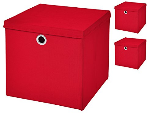Stick&Shine 3x Aufbewahrungs Korb Rot Faltbox 33 x 33 x 33 cm Regalkorb faltbar mit Deckel