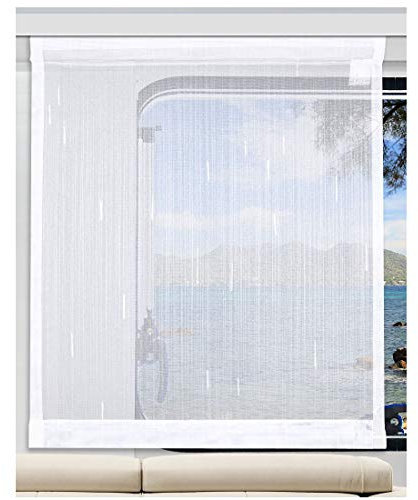 SeGaTeX home fashion Flächengardine Wohnwagenstore „Anna“ weiß Glanz-Effekt-Faden Caravan-Gardine mit PVC-Profilen Tunnelband für Gleiter Höhe 40-80 cm, Breite wählbar