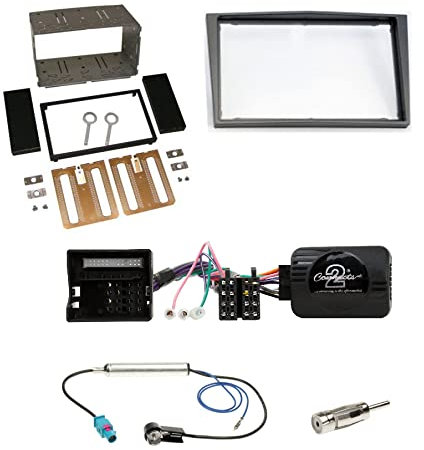 Doppel 2-DIN Blende Radioblende Abdeckung Charcoal + Multilead LFB Lenkrad Interface Radio Adapter + Fakra Antenne Adapter kompatibel mit Opel Astra/Antara/Corsa D/Zafira B