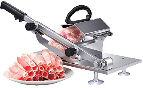 Aufschnittmaschine, Gefrierfleischhobel für den Haushalt - Schinkenguillotine - kleiner Videoschneider aus Edelstahl für Rindfleisch/Lebensmittel/Gemüse.