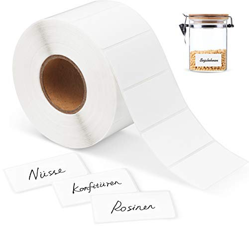 Rouleaux d'Étiquettes 8.9X3.6cm Étiquette Autocollante Réutilisables Blanches Étiquette Adhésive Etiquettes Congelées Étiquettes Cuisine Adhésive pour Confiture de Cuisine de Bureau-1000pcs étiquettes