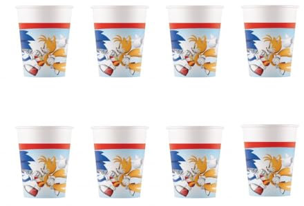 ALMACENESADAN 2315; Pack Fiesta o cumpleaños Sonic; 8 Vasos de cartón de 200 ml