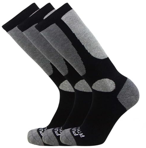 Pure Athlete Kids Value Ski Socks for Boys, Girls – Snowboarding, Winter, Cold Weather (3 Pairs - Black, S/M)