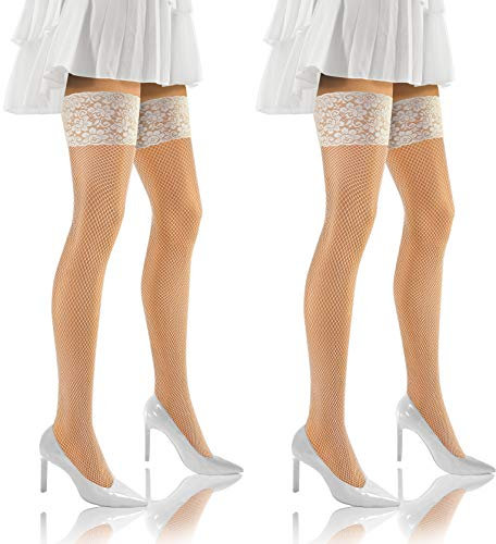 Sesto Senso 2 pares Medias Rejilla Autoadhesivas Encaje Lencería Sexy Mujer 1/2 XS-S Blanco