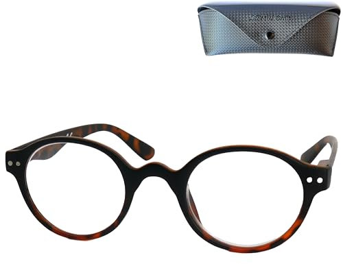 Professor Lesebrille mit Runden ovalen Gläsern - mit Gratis Etui, Vintage Retro Stil Kunststoff Rahmen (Leopardenmuster), Lesehilfe Herren und Damen +1.0 Dioptrien