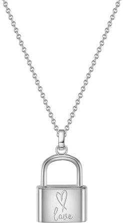 GLANZSTÜCKE MÜNCHEN Damen-Halskette Schloss Sterling Silber 40 + 5 cm - Silberkette mit Schloss Anhänger Love für Frauen
