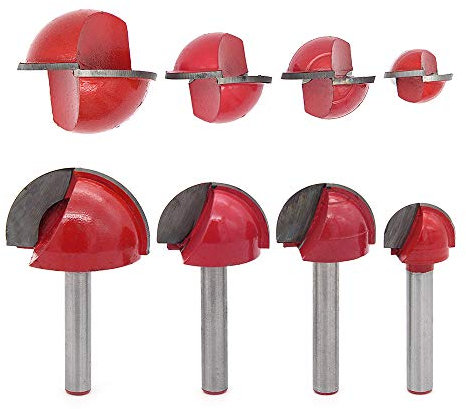 DingGreat 4 tlg 6 mm Schaft Oberfräser Hohlkehlfräser, Rund Nase Cove Core Box Fräser Holzbearbeitung Fräser 16mm/22mm/25mm/32mm