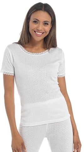 undercover lingerie 2 Pack Womens Thermal Short Sleeve Vest White Small