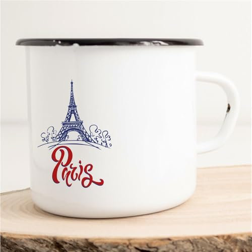 Huuraa Emaille Tasse Paris Geschenk Kaffeebecher Vintage 300ml Paris Geschenkidee