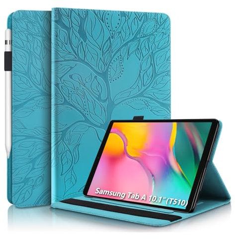 AsWant Hülle Kompatibel mit Samsung Galaxy Tab A 10.1 2019 T510 T515 Ultra Dünn mit Schutzhülle PU Ledertasche Folio Flip Hülle Brieftasche Stifthalter - Blau