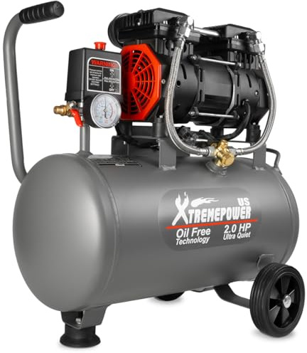 XtremepowerUS Compresseur d'air 2HP ultra silencieux en acier sans huile 60 dB 7 gallons, 4,9 CFM à 116 PSI, idéal pour magasin, garage, pistolet à ongles, pneumatique