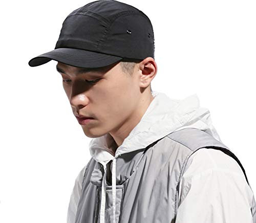 CLAPE 5 Panel Cap Herren Basecap wasserdichte Run Cap Laufmütze Atmungsaktiv Outdoor Kappen Sport Cappy Fitted Cap Baseballmütze für Draussen, Sport und Reisen, Schwarz Black GD51