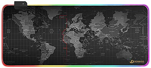 DORRISO RGB Tappetino per Mouse Gaming XXL 900 x 400 mm XL 800 x 300mm Grande Mouse Pad 13 LED Effetti Luce Superficie Liscio Antiscivolo Computer PC e Laptop Tappetino per Mouse Mappa del mondo
