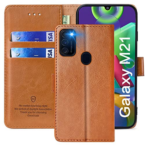 FMPCUON Hülle für Samsung Galaxy M21 Handyhülle [Standfunktion] [Kartenfach] [Magnetverschluss] Tasche Flip Case Schutzhülle lederhülle klapphülle für Samsung Galaxy M21 Braun