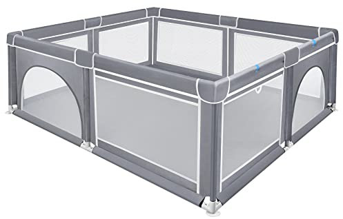 HENGMEI Baby Laufgitter Laufstall Absperrgitter 200x180cm Aktivitätszentrum mit Rutschfester Basis, atmungsaktivem Netz Sicherheitsspielplatz (200x180cm)