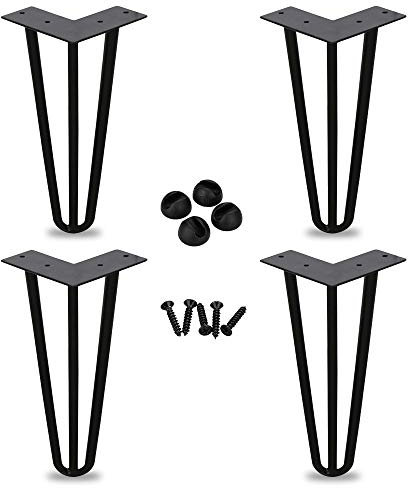 EINFEBEN Lot de 4 pieds de table en épingles à cheveux - Accessoires de table - Avec vis de protection du sol - Pour table basse, table, bureau - 15 cm - 3 barres