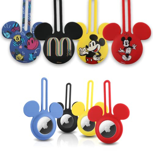 Disney Mickey Mouse Ears 4-Pack Silicone Airtag Holder Case- 4 Airtag Keychain Holder Included- Mickey Mouse Airtag Loop with 4 Designs- Keychain Accessories for Apple Airtag- Airtag Case 4 Pack