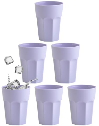 Engelland - 6 x Plastikbecher, Trinkbecher, Flieder/Lila, Pastellfarben, 250 ml, mit Eichstrich, bruchfest, stapelbar, Mehrweg, Kunststoff, BPA-frei, wiederverwendbar, Party-Becher, Trink-Glas