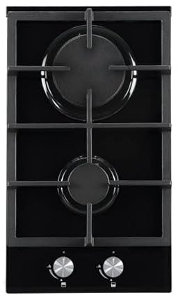 Cookology GGH306BK Gas on Glass Hob 30cm Built-in 2 Burners with Cast Iron Pan Supports, Auto Igniton and LPG Conversion Kit - In Black