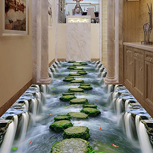 Custom Any Size 3D Floor Mural Wallpaper Waterfall Creek Bridge Bathroom Kitchen Living Room Walkway 3D Floor Sticker,140cmX230cm