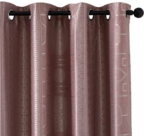 GIRASOLE HOME® Coppia Tende Jacquard Semi Oscuranti Motivo Orientale Tenda Morbida Termica Isolante per Soggiorno Camera e Interni 2 Pannelli con Occhielli (Rosa Orientale, 140x275cm)