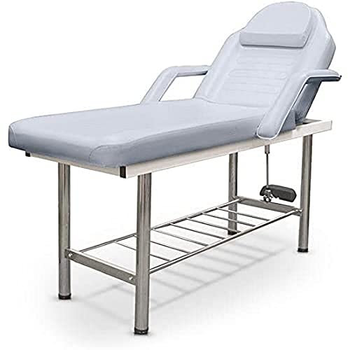 Quirumed - Massageliege aus verchromtem Stahl | Hydraulisch verstellbare Rückenlehne | Abnehmbare Armlehnen | Inkl. Zubehör & Bodenablage | Gesichtsausschnitt, Silber, 186x62 cm, Metall