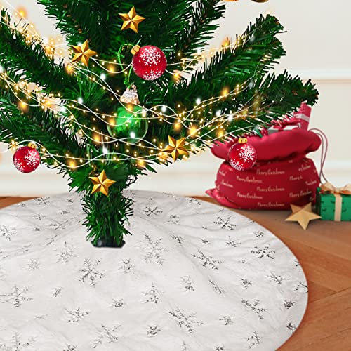 Weihnachtsbaum Decke,moinkerin 90cm Christbaumdecke mit Schneeflocken Weiß Weihnachtsbaumdecke Rund für Weihnachtsbaumschmuck