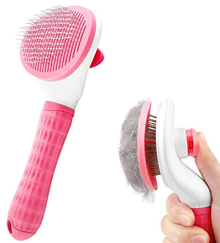 Cat Dog Brush, Pet Grooming Brush, Dog Shedding Tool, Cat Hair Remover for Short/Long Haired (Pink)