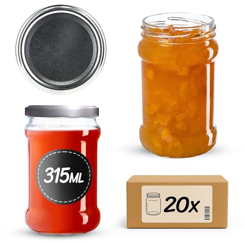 KADAX 20er Set Einmachgläser 315ml TO66 Silber, Marmeladengläser Vorratsgläser Mason Jar mit Schraubdeckel, Luftdicht & Spülmaschinenfest, Honig- & Dessertgläser