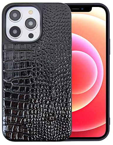 DMaos für iPhone 14 Hülle für Damen, Krokodil Synthetische Lackleder Abdeckung, Klassische Mode für iPhone14 6.1 Zoll - Schwarz