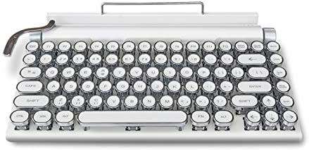 Yunseity Tastiera per Macchina da Scrivere retrò, Tastiera Vintage con Interruttori Blu, Tastiera Meccanica da Gioco Multi-Dispositivo, per Android, iOS (Bianco)