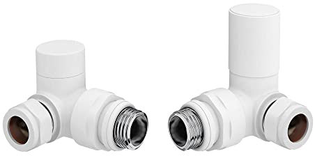 UKDD® Toalleros de válvula de radiador adecuados para la instalación de tu sistema de calefacción central minimalista de diseño térmico (toallero esquinero válvulas blancas (par)