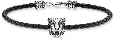 Thomas Sabo Herren Armband Tiger silber, aus schwarzem Nappaleder, 925er geschwärztem Sterlingsilber, Länge: 17,5 cm, A2054-805-11-L16