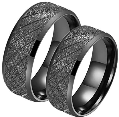 Gualiy Trauringe Titan mit Gravur, Eheringe Partnerringe Trauringe Schwarz Matt Ring 8mm Größe Damen 60 (19.1) + Herren 62 (19.7)