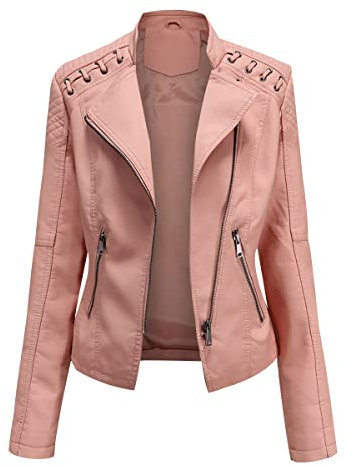Giacca Similpelle Donna Giubbotto Giubbino Giacche Ecopelle Donna Giacca Biker Jacket Donna Giubbotto Similpelle Faux Leather Jacket Donna Giacca Bikers Finta Pelle Sintetica Donna Curvy Rosa S