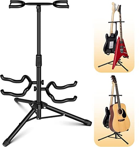 CAHAYA CY0321 - Soporte para guitarra con 2 soportes para el cuello, trípode plegable, soporte universal de metal, para guitarras eléctricas acústicas, ukelele, violín, banjo, mandolina,